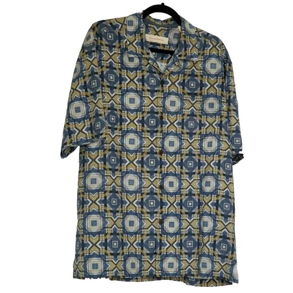 Tommy Bahama Blue Geometric Hawaiian Original Fit Silk Short Sleeve Camp Shirt L - Picture 3 of 6